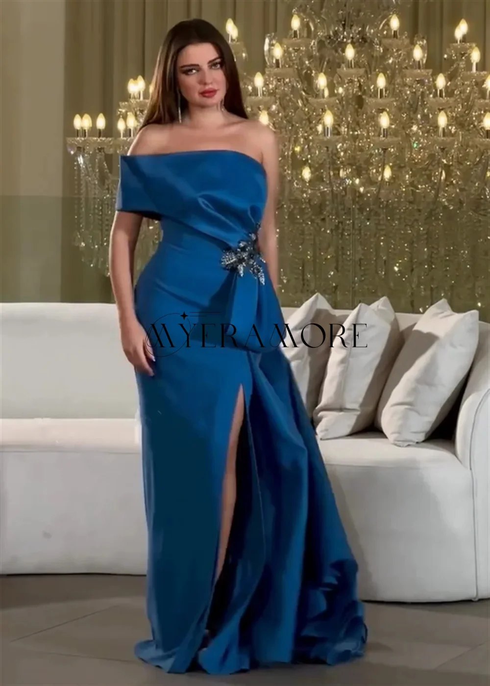 Fashion One-Shoulder Evening Dresses Mermaid Sequins Applique Side Slit Prom Dresses Customized فساتين سهرات