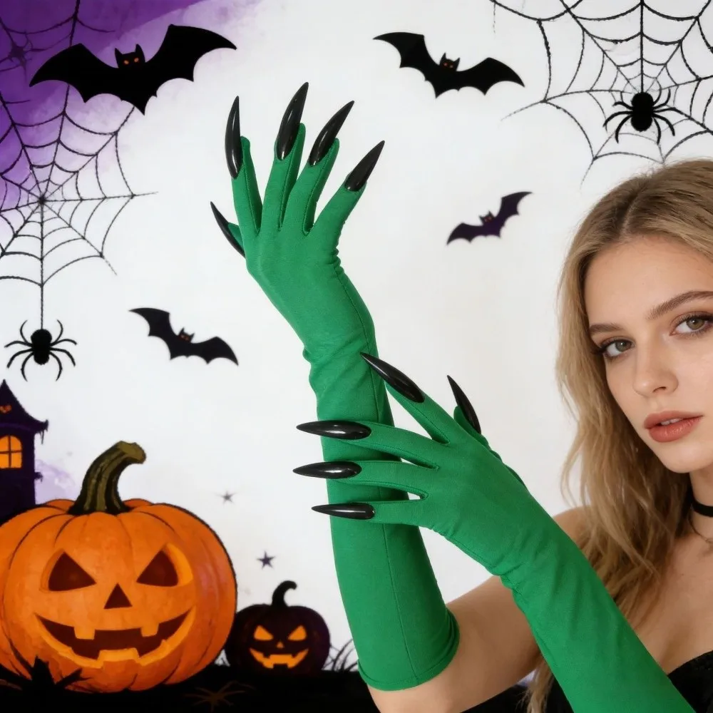 Cool Fancy Props Halloween Cosplay Gloves Long Nails Long Witch Cosplay Costume Elastic 43cm Ghost Claw Mittens Women