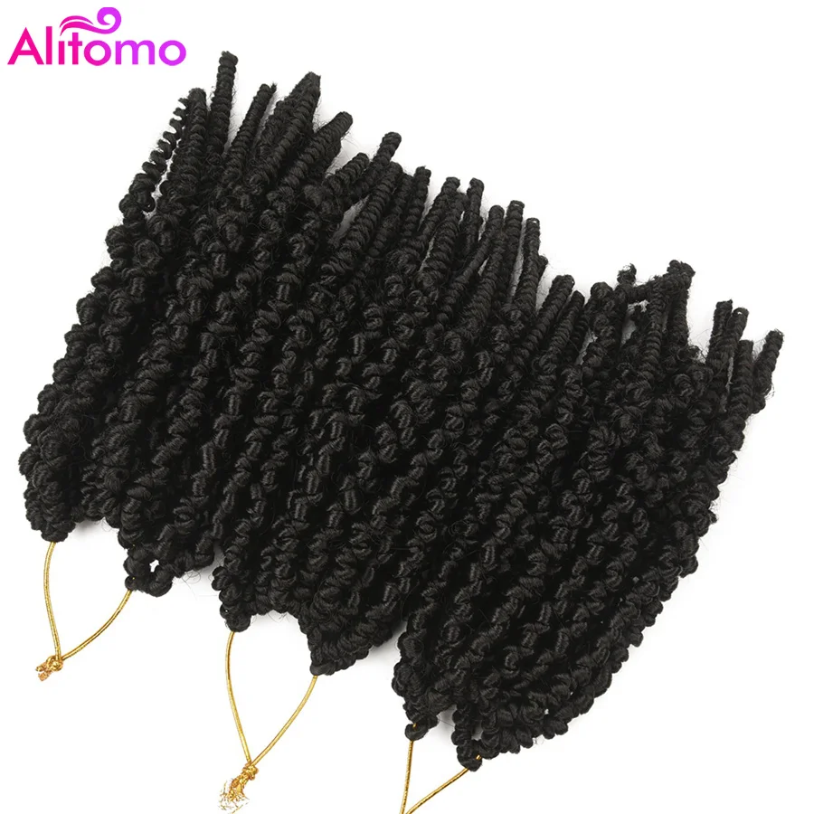 Alitomo Pretwisted Spring Twist Crochet Hair Synthetic Short Fluffy Curly Passion Twist Crochet Braiding Hair 15Strands 8Inch