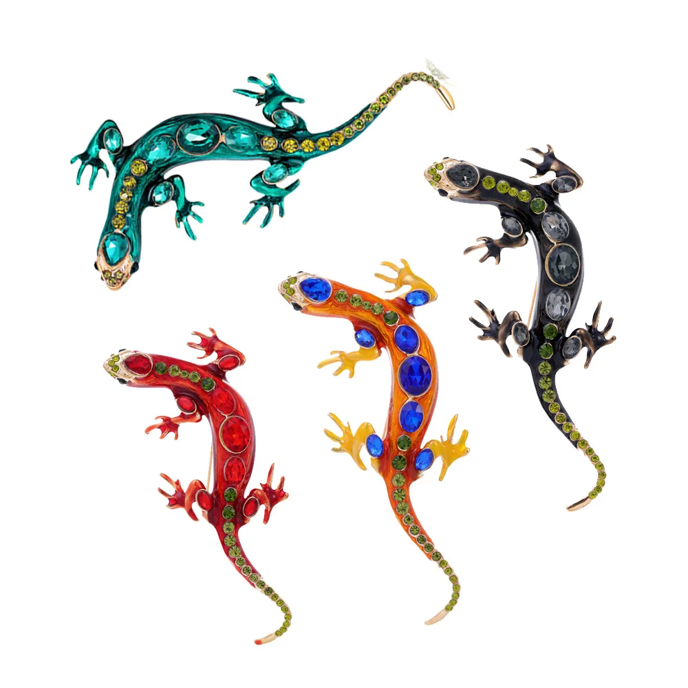Neue heiße Strass Dekoration 4 Farben Eidechse Gecko Vierbeiner Schlange Design Brosche Pin Zubehör Geschenk übertrieben Punk-Stil