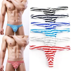 Fashion Men Bikini Thongs And G Strings Underwear Men Striped Thong Jockstrap Comfort Breathable Men's Sexy Lingerie T-back