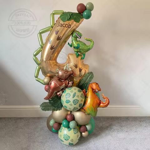 38Pcs Years Dinosaur Birthday Party Dino Balloons Palm Leaf Set First Bthday Boy Party Kids Baby Shower Jungle Safari Decor