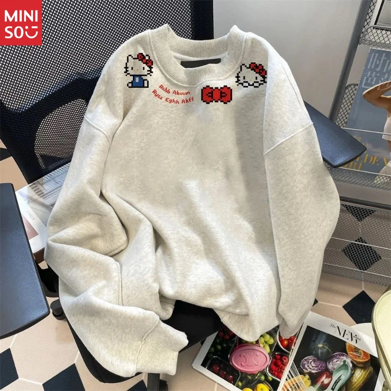 

Miniso Pixel Hello Kitty Girls' Hoodie, Fleece-Lined Cotton Pullover for Warmth & Style