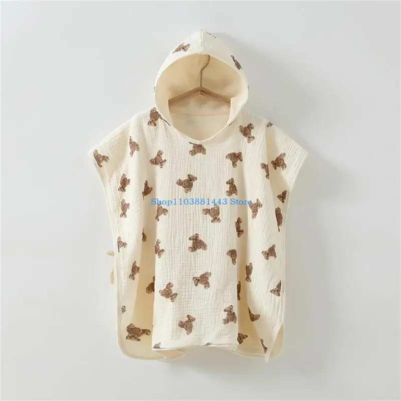 منشفة Q6RE للرضع من الشاش والقطن، منشفة حمام بغطاء للرأس مطبوعة بشكل لطيف، هدية استحمام لحديثي الولادة #2