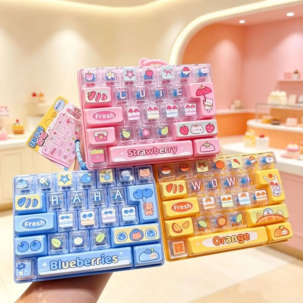 26-Key Decompression Button Transparent Dual-Tone Simulation Keyboard Mini Keyboard Pendant Blueberry Cat Cute Design