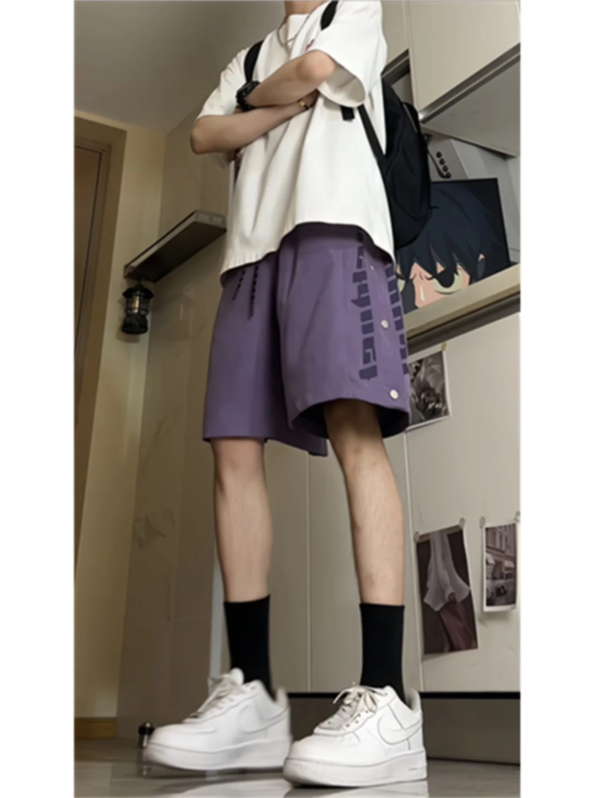 

Легкие летние спортивные брюки из ледяного шелка для мужчин, не до колен, длиной до щиколотки, с разрезом на четырех пятых длины.