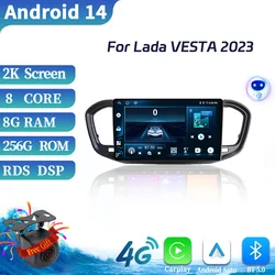 For Lada VESTA 2023 Android 14 4G Intelligent Systems Screen Multimedia Car Radio Wireless Bluetooth Carplay Touch Screen Stereo