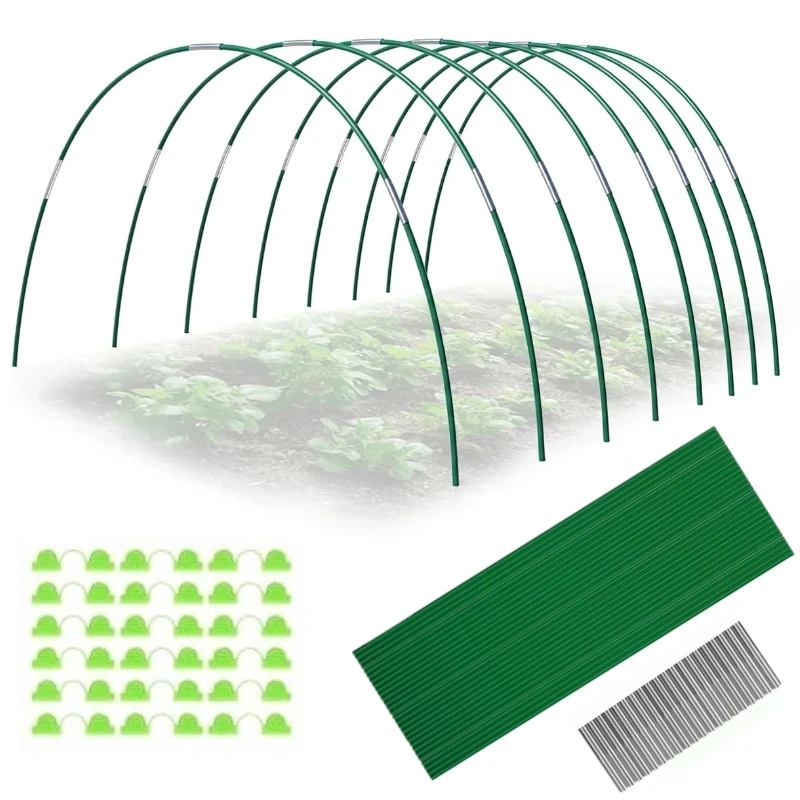 Greenhouse Hoops Kit DIY Grow Tunnel Fits Raised Garden Beds Rust-Proof Fiberglass Frame Support Rods for Plant Stakes Cover