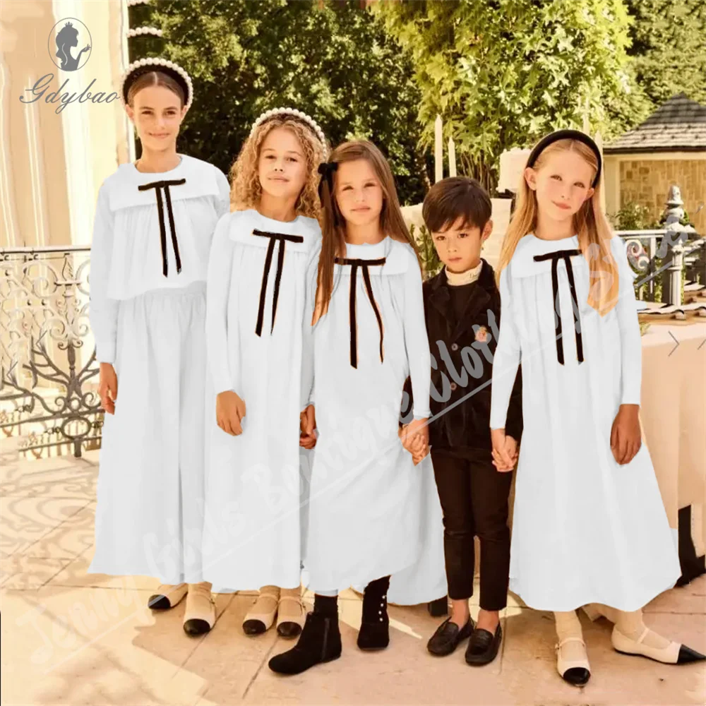 فستان فتاة الزهور باللون الأسود الأنيق بأكمام طويلة للأطفال قابل للتخصيص للحفلات الرسمية للفتيات #2