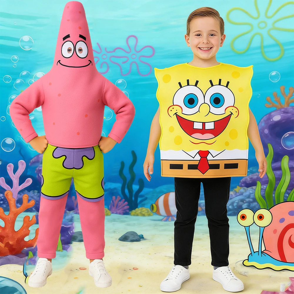 Spongebob Schwammkopf Kostüm Beste Freunde Lustiger Patrick Star Cosplay Outfits Schwamm-Anzüge Jungen Mädchen Karneval Parade Kleidung
