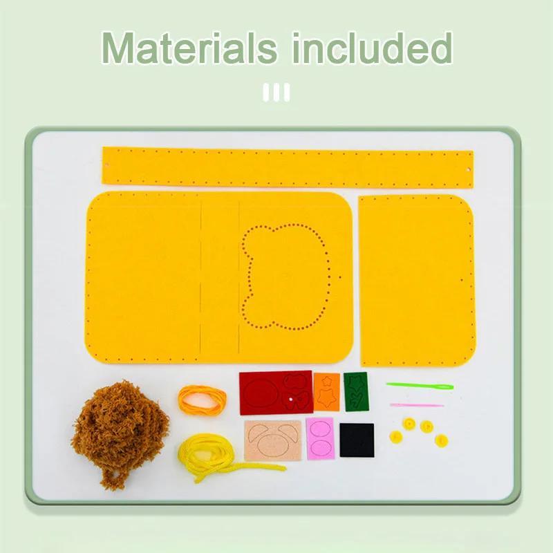 Sac à bandoulière de couture pour enfants, Kits artisanaux, broderie de fil, Animal de dessin animé, sac messager en tissu Non tissé, jouets faits à la main pour enfants