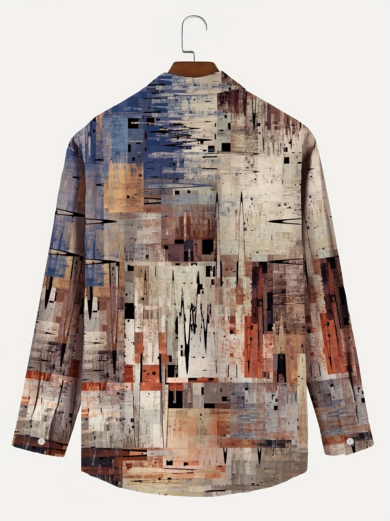 Men's Shirt Vintage Abstract City Block Art Print Long Sleeve Button Down Top Casual Daily Street Mens Clothing
