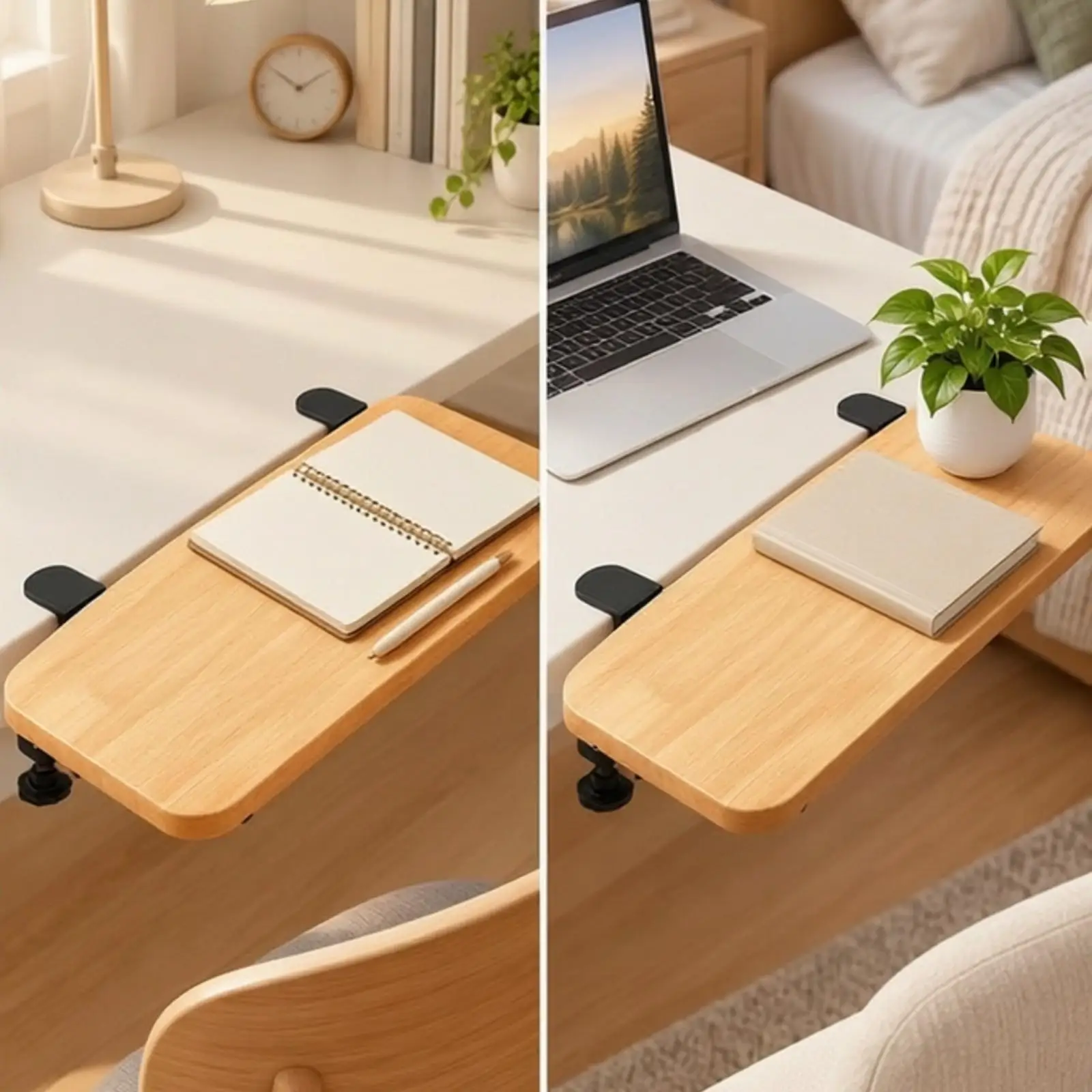 Adjustable Clamp Desk Extender Board Foldable Laptop Stand with Iron Support Bracket for Small Desks