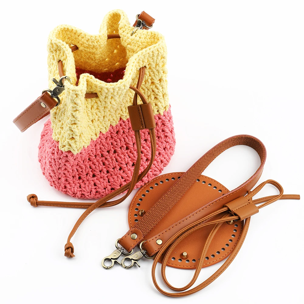 3Pcs/Set Leather DIY Crochet Bag Handmade Bag Strap Drawstring Accessories Woven Bag Set Durable Bag Bottom Base