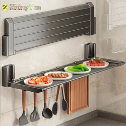 Folding Wide Hanging Spice Rack, Adhesive Spice Dish Storage Rack, Kitchen Shovel Organizer with Hooks, Foldable Kitchen Rack
