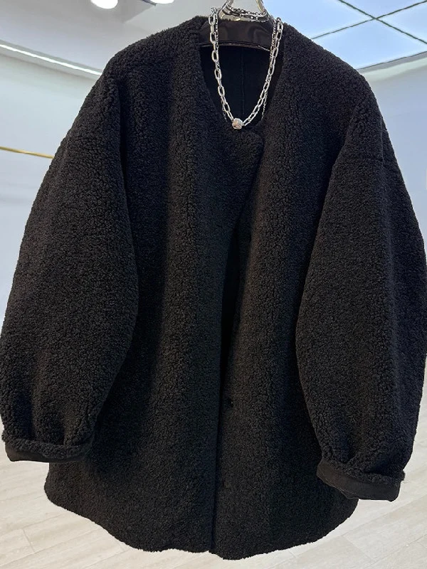 

plus Size Women's Sheepskin Fleece Lined Jacket Thick Warm Loose Fit Autumn Winter Outerwear Casual Korean Style Coat