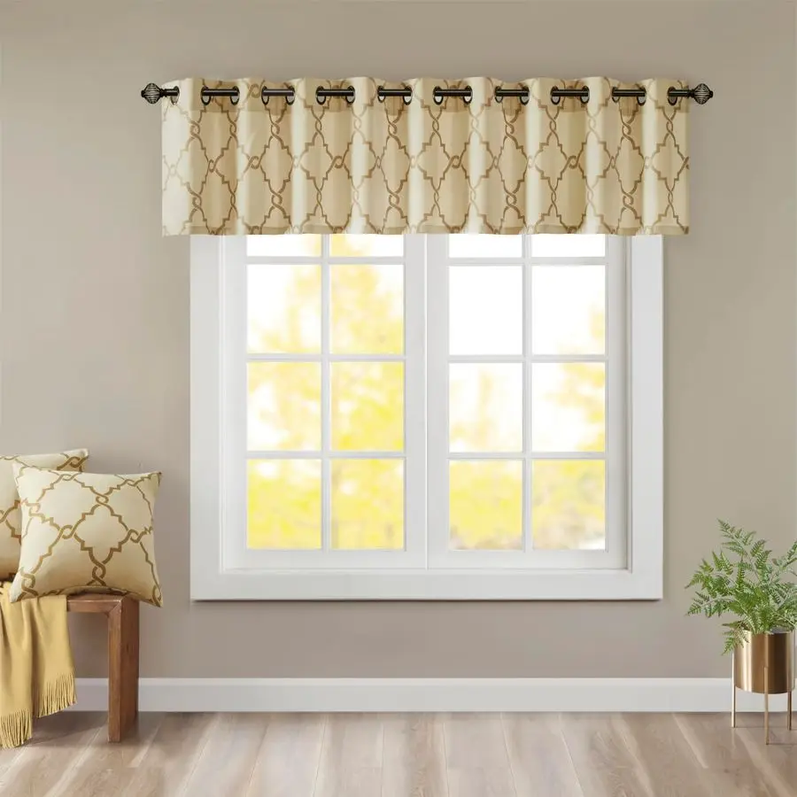 

Декоративные ламбрекены Saratoga с легким светопропускающим эффектом и узорчатым принтом, с люверсами, для гостиной, спальни и кухни, 50x18, бежево-золотой цвет