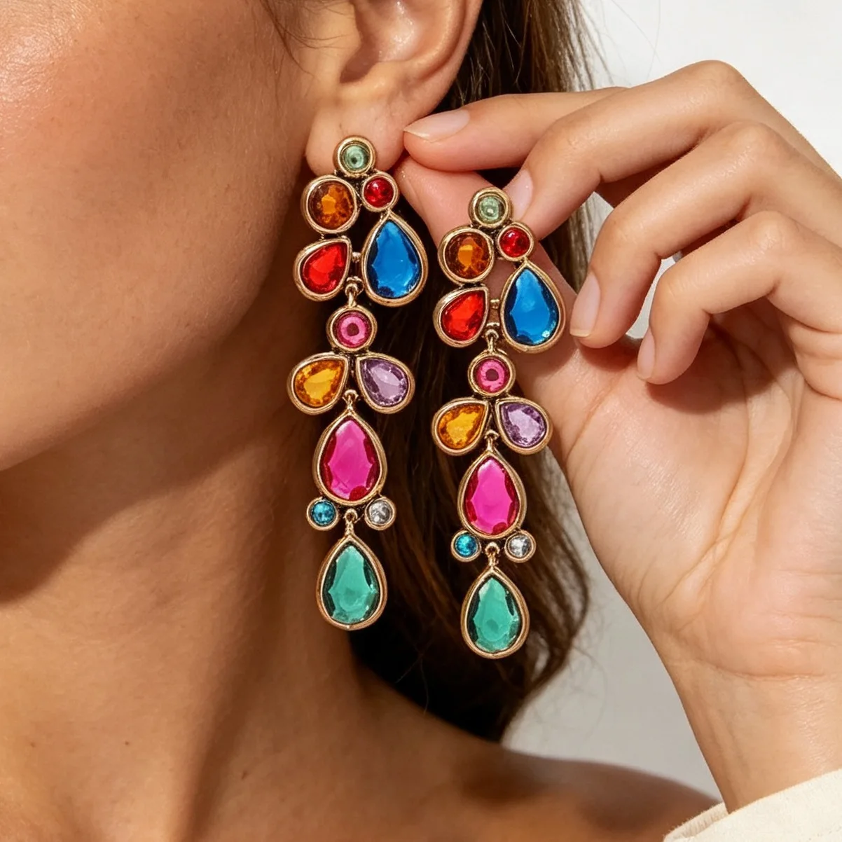Exaggerated Geometric Droplet Multi-layer Pendant Stud Earrings for Women Bohemian Style Colorful Fashion Versatile Jewelry Gift