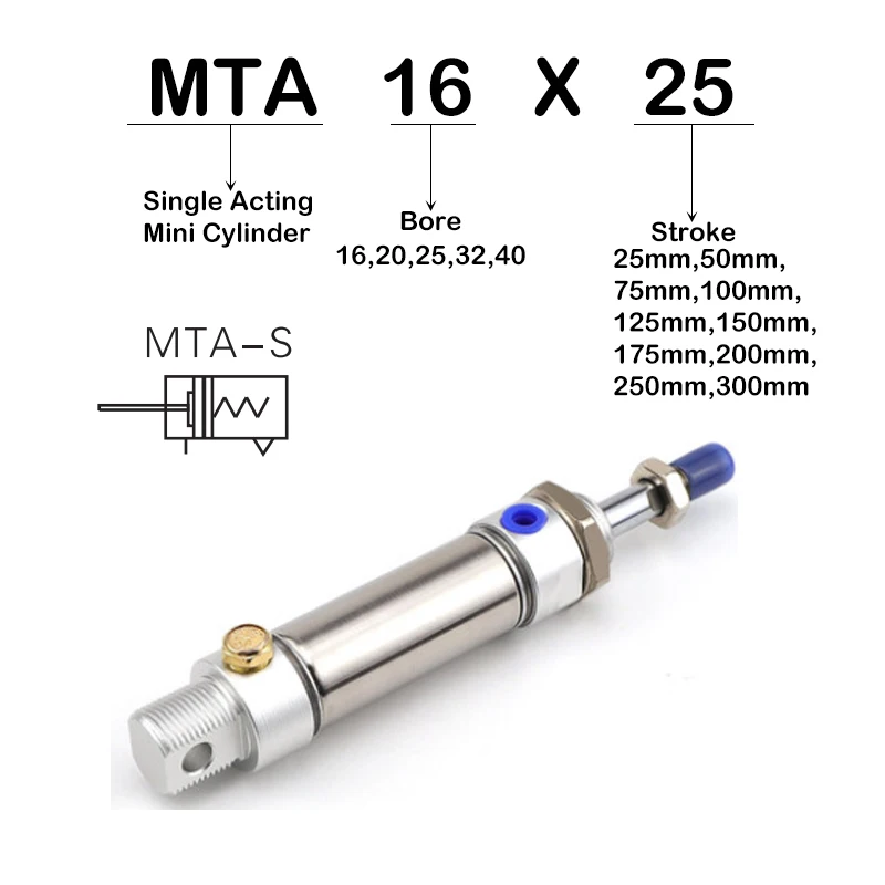 Single-Acting Stainless Steel Mini Cylinder Single-Acting Spring Ejection MTA32*25/50/75/100/125/150/175/200