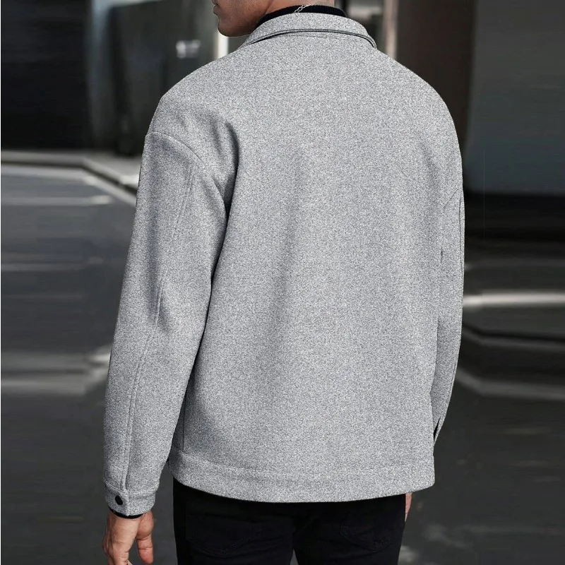 KIDWHXR Autumn Man Jacket Vintage Simple Solid Single-breasted Men Coat Loose Long Sleeve Business Casual Male Outerwear