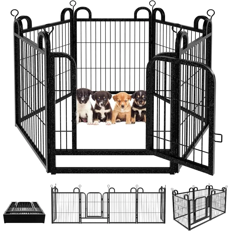 

Puppy Playpen 6 Panels Dog Fence Outdoor Indoor Use 24" Height Anti-Rust with Doors Portable Dog Play Pen for RV Camping Yard