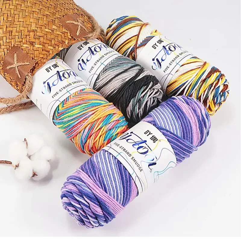 

100g Soft Rainbow Color Cotton Yarn Tricot Fibres Thread Yarn Hand-woven Warm Scarf Sweater Sofa Cushion DIY