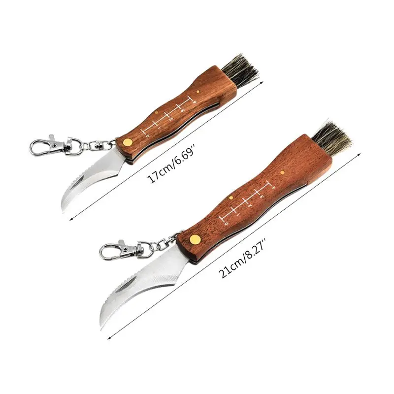 Mini Mushroom Knife Stainless Steel Knife Survival Folding Knife Brush