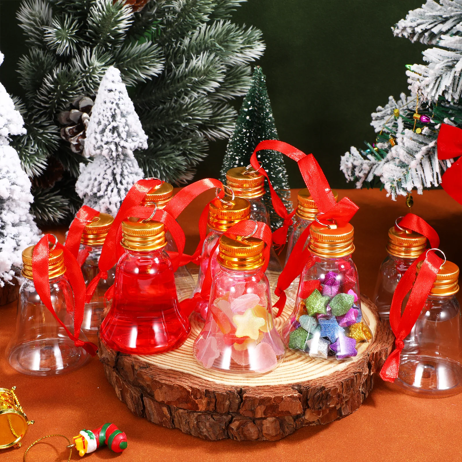 

12Pcs Plastic Christmas Ornaments Fillable Clear Ball Decorations Bell Shaped Hanging Pendant for Xmas Holiday Party Decor
