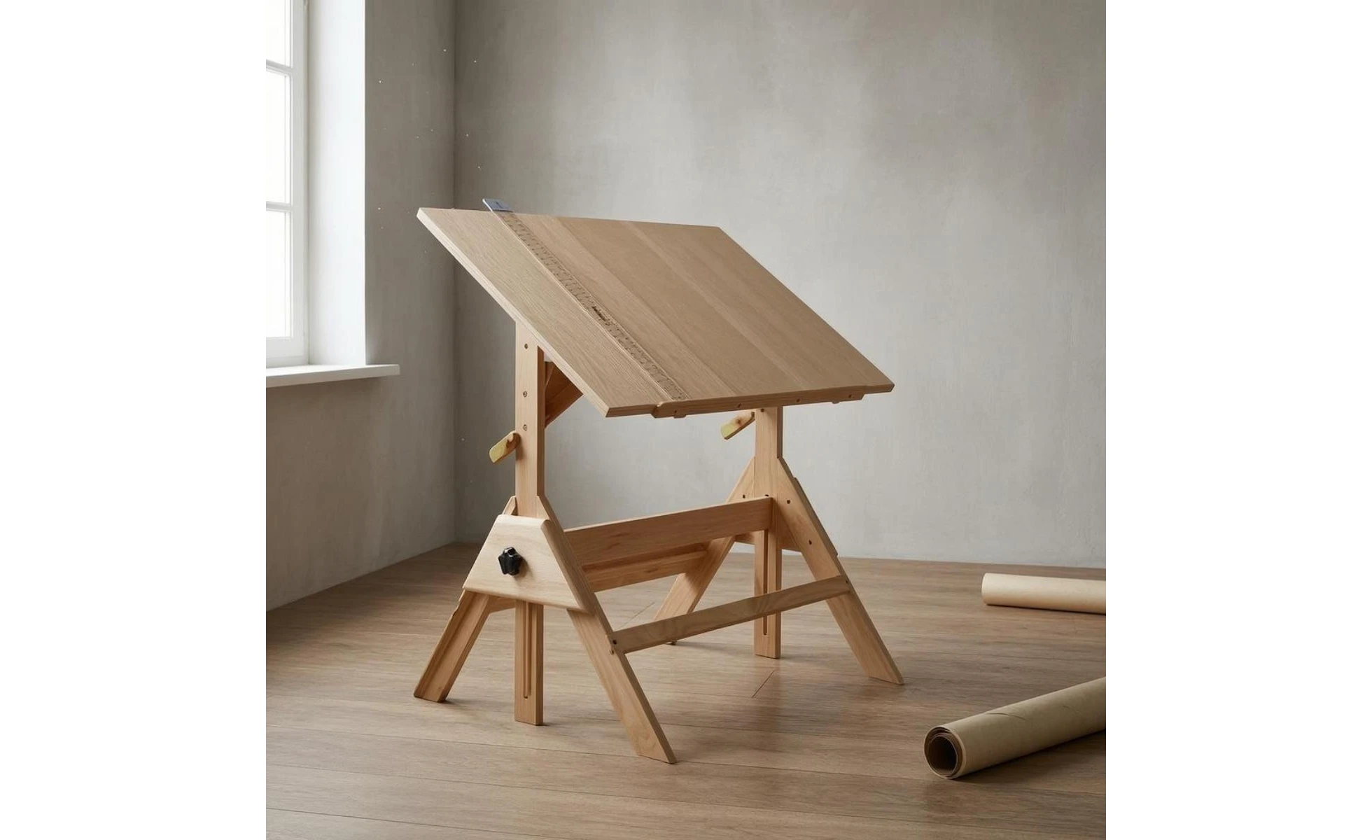 Adjustable Drafting Table L-Shaped Drafting Ruler Included Wooden Drafting Table Tilting Art Desk Built-in Ruler