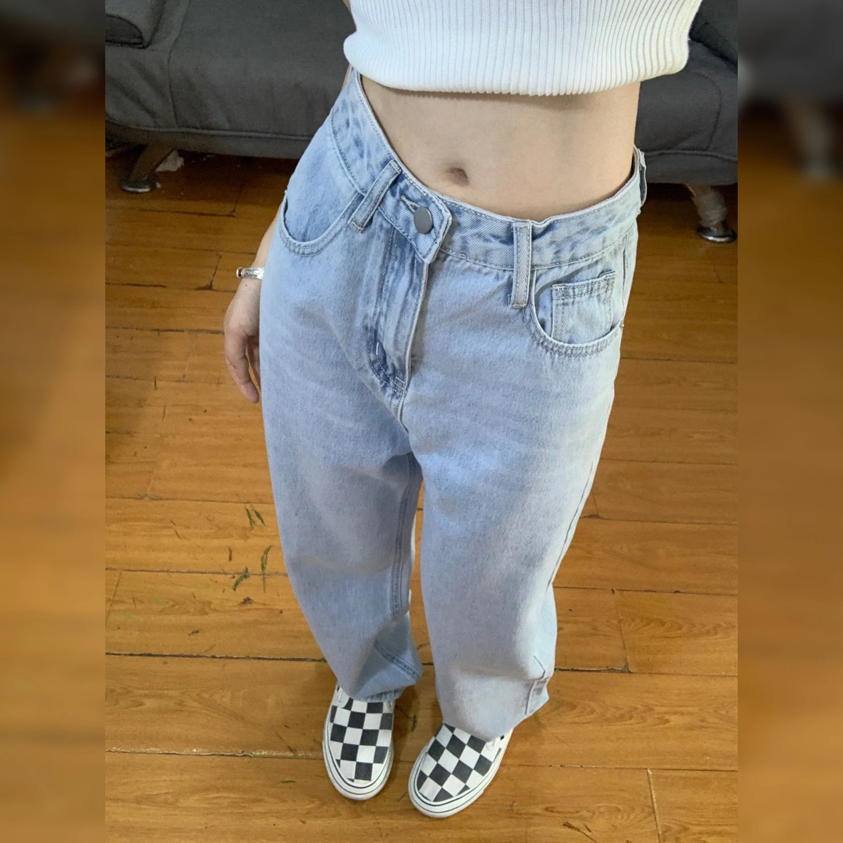 

High Waist Straight Leg Jeans Women's plus Size Extended Length Spring Autumn Light Blue High Street Trend Ins Jeans