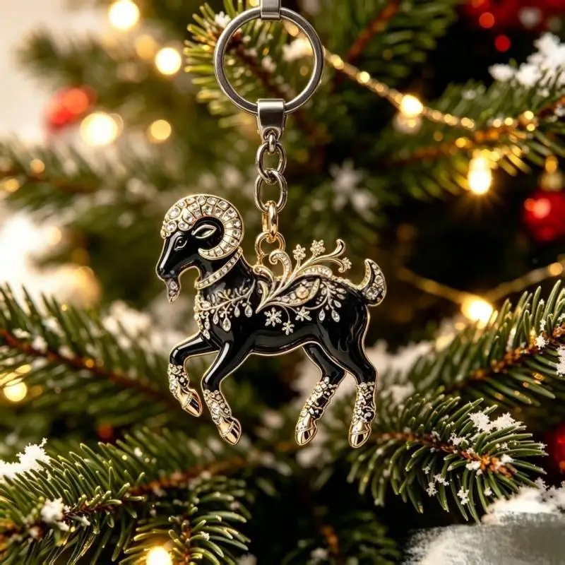 1 Stück Acryl-Ziegenanhänger 2D Schlüsselanhänger Niedliche Tier-Hängeornamente für Weihnachtsfeier Neujahrsgeschenke – Detail 6