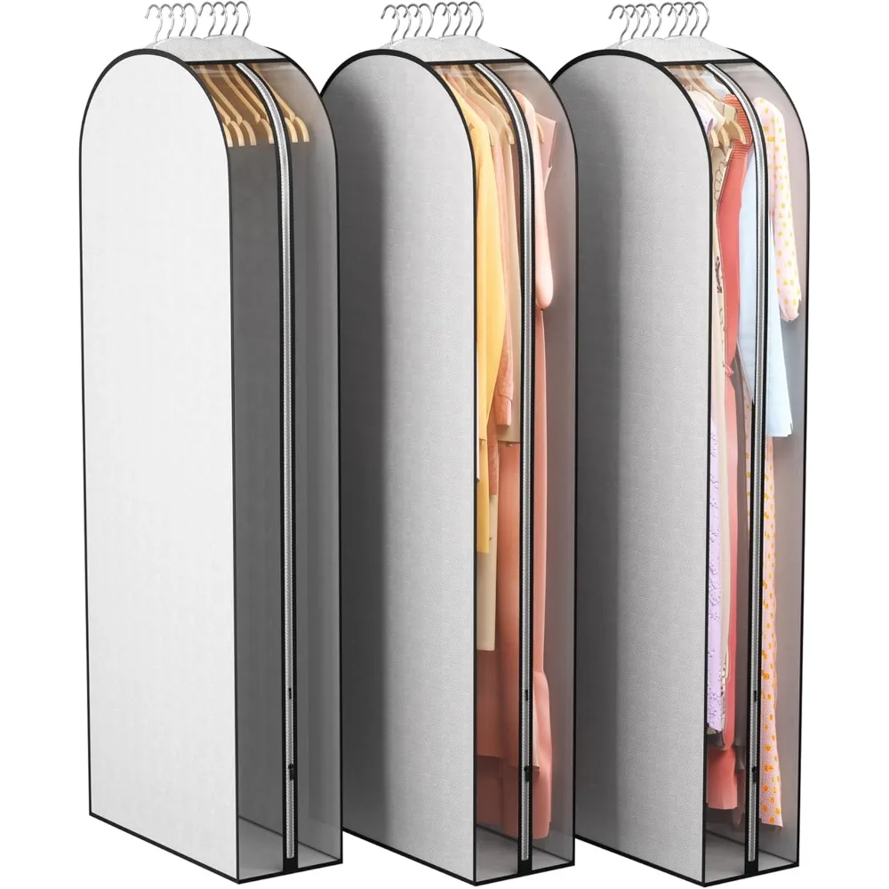 

10" Gusseted Garment Bags for Hanging Clothes 60" Suit Bags for Open Closet Storage, Side Clear Clothing Cover for Coat, Dress,