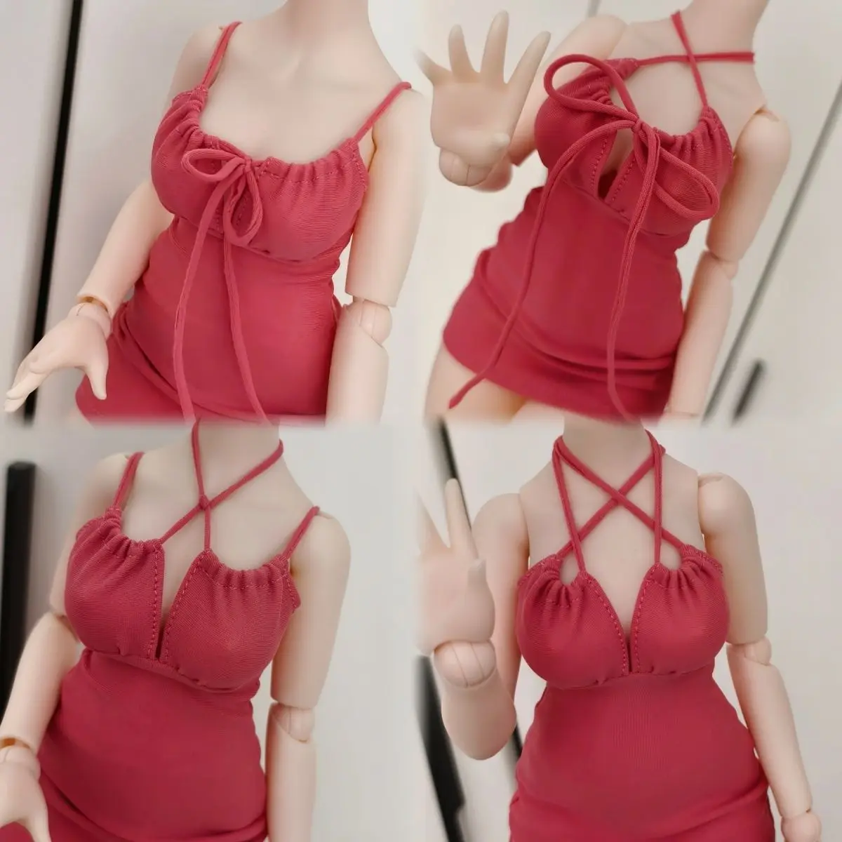 (Customized) 1/4 1/3 Doll's Clothes for 45/60cm Bjd Doll Strap Skirt Slim Fit Red Skirt Toys Dress Up Doll Accessories, No Doll