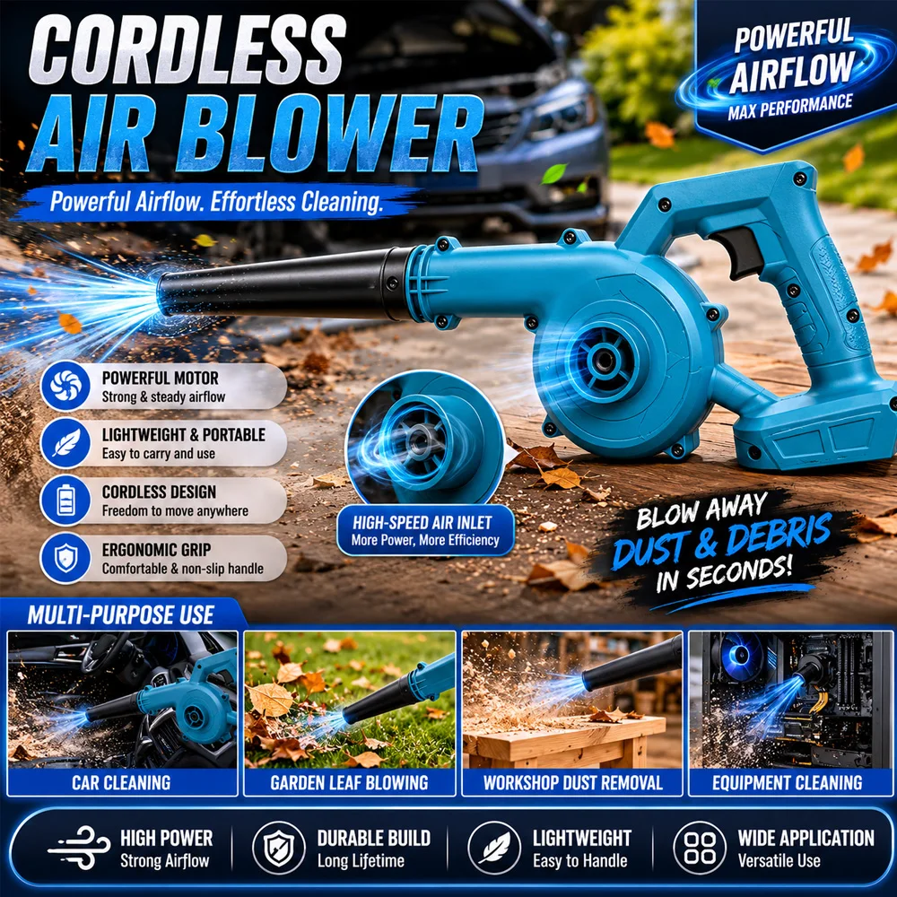 

Cordless Electric Air Blower 2 in1 Handheld Leaf and Dust Collector Cleaner for Home Garage Workshop (Battery Not Included)
