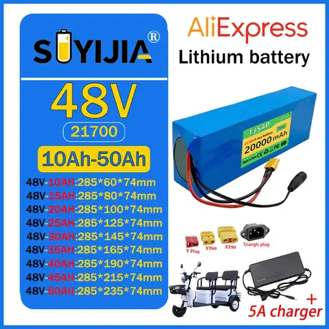 48V 10Ah 15Ah 20Ah 25Ah 30Ah 35Ah 40Ah 45Ah 50Ah 21700 Lithium Battery Pack 2500W Built in BMS for Wheelers Motorcycle Scooter