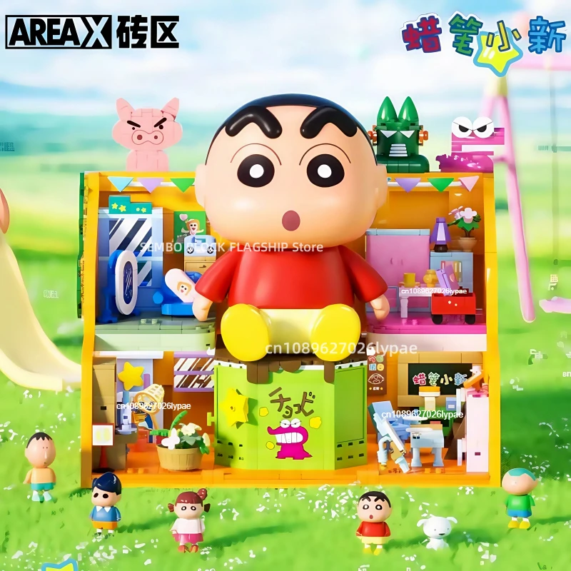 AREAX Crayon Shin-chan Assembled Building Blocks Toy Fight Large Model Kawaii Desktop Ornaments Holiday Gifts
