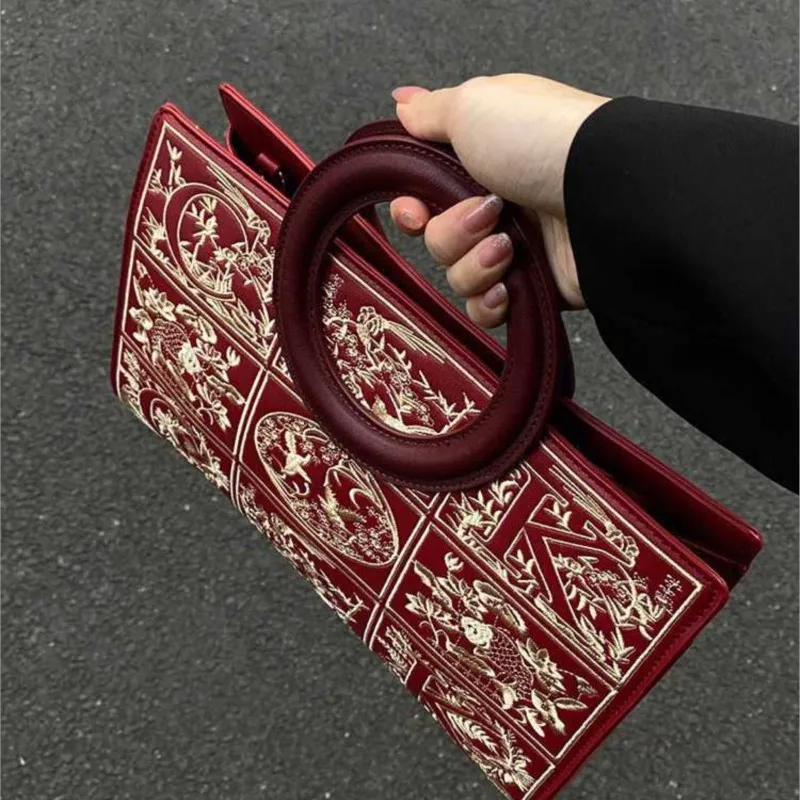 

JIAERDI ретро красная сумка-тоут с вышивкой, женская кожаная сумка на плечо большой вместимости, женская элегантная сумка премиум-класса, роскошный дизайн, новинка