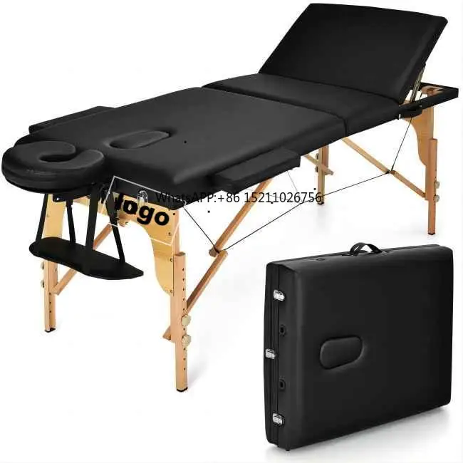 Portable Tattoo Beauty Bed Facial Massage Bed Table 3 Fold Massage Bed Wooden Massage Table Salon Furniture