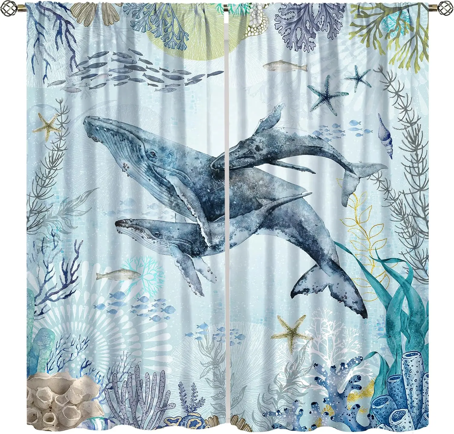 Best Tropical Ocean Dolphin Curtains Polyester Waterproof Nautical Window Drapes Coastal Coral Marine Life Art Home Decor Curtai