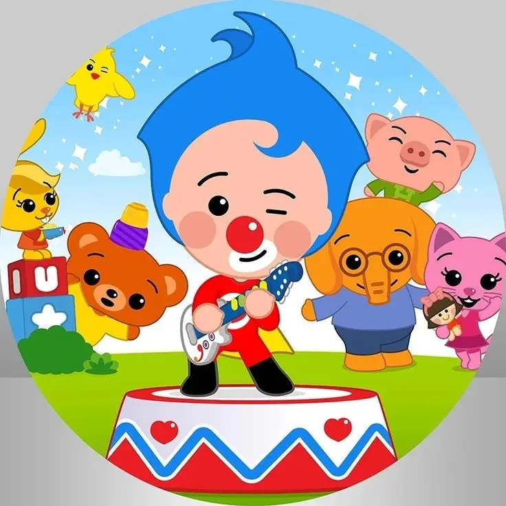 DIXSG Plim Happy Birthday Elastic Round Backdrop Blue Hair Clown Background Three Cylinders Background Circle Columns Cover