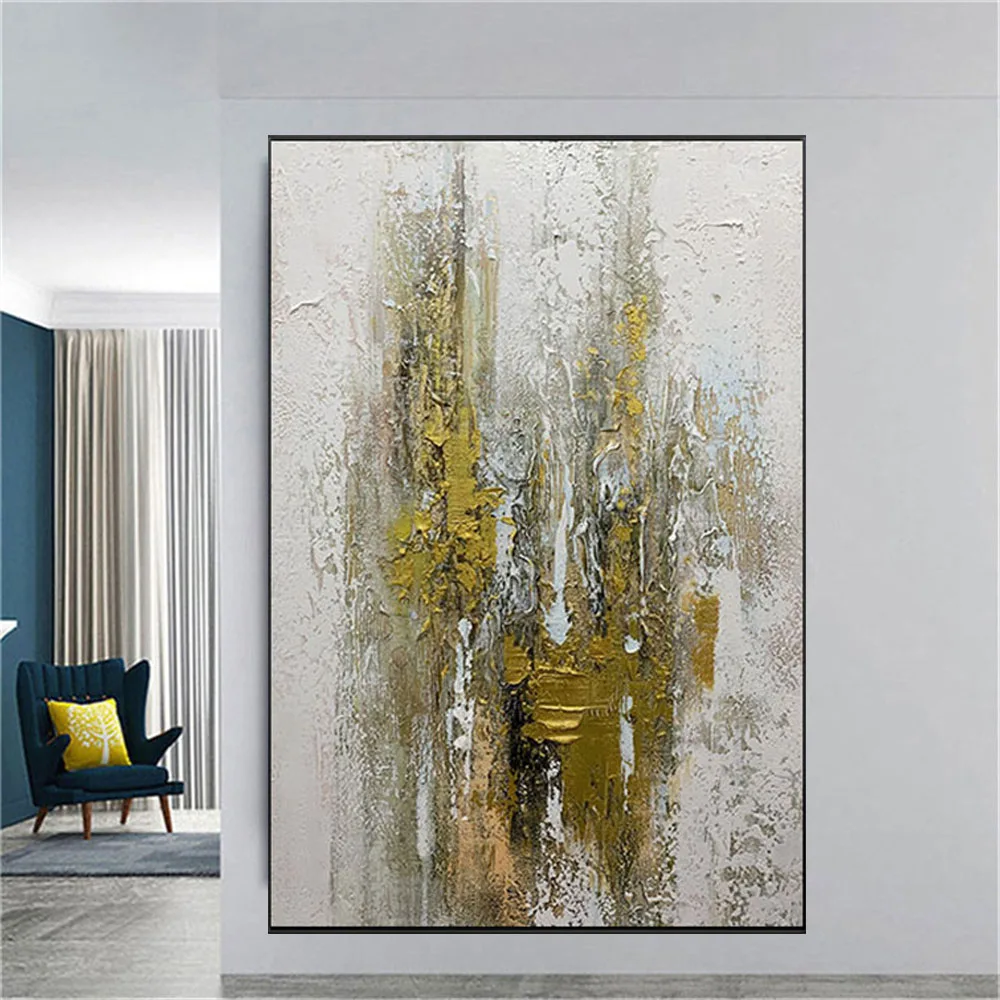 

Best Selling Oil Paintings Home Decor Painting Hand Painted Wall Art Picture Abstract Gold Yellow Texture Paint On Canvas Panel