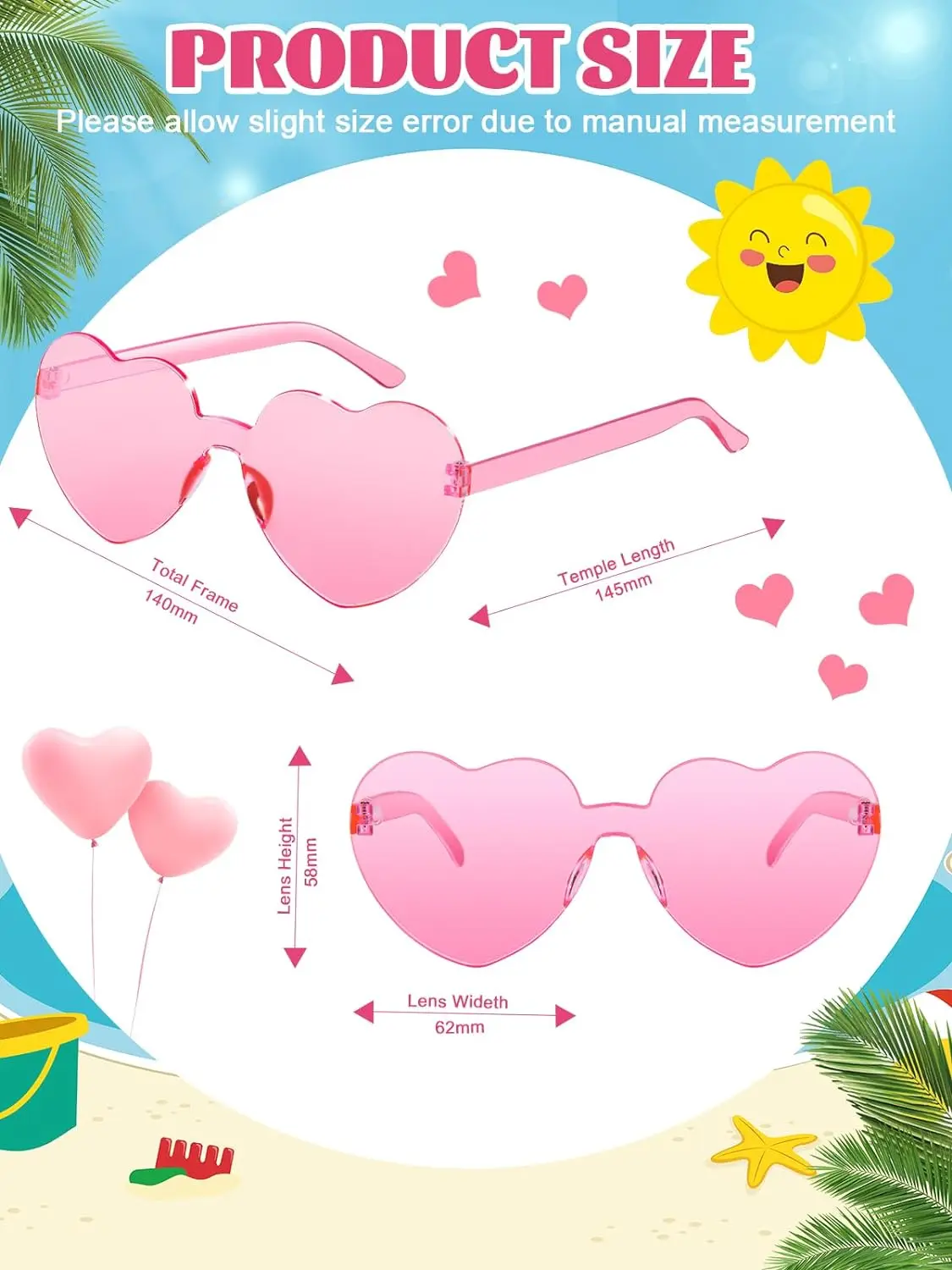 Rimless Heart‑Shaped Party Sunglasses Trendy Transparent Love Heart Sunglasses for Beach Wedding Festival Photo Booth