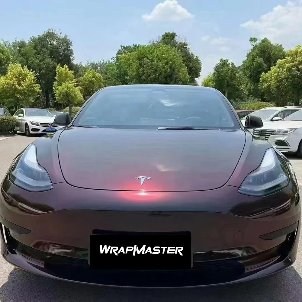 

TSAUTOP 1.52*18m Suple Glossy Flip Black Red Vinyl Wrap PET Liner Car Vinyl