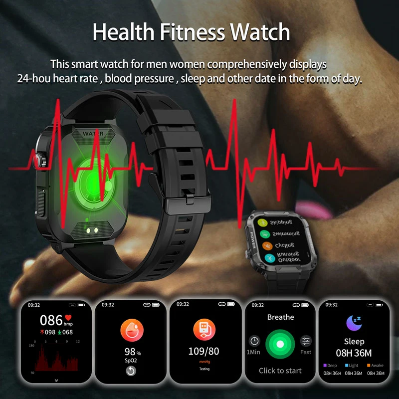 2023 New Rugged Military Smart Watch Men Fitness Watches IP68 Waterproof Bluetooth Call Smartwatch Men For Xiaomi Huawei realme