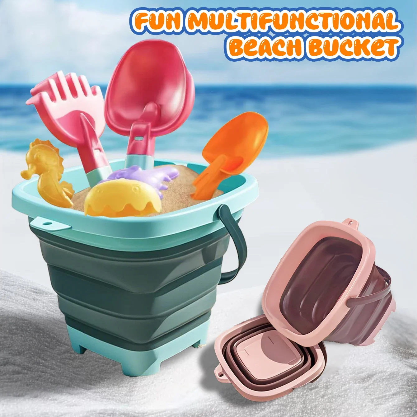 Multi-functional small bucket seaside toys Children's collapsible bucket play sand portable play water catch the sea