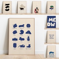 Modern Minimalist Wall Art Pictures Cute Animal Prints Living Room Home Decor Gift Idea Pet Cat Lover Canvas Painting