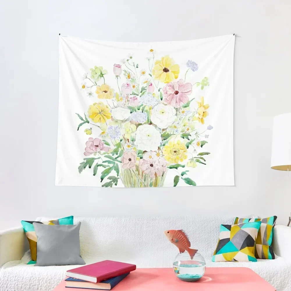 

colorful wildflowers bouquet watercolor Tapestry Wall Decor Nordic Home Decor Room Decor Aesthetic Tapestry