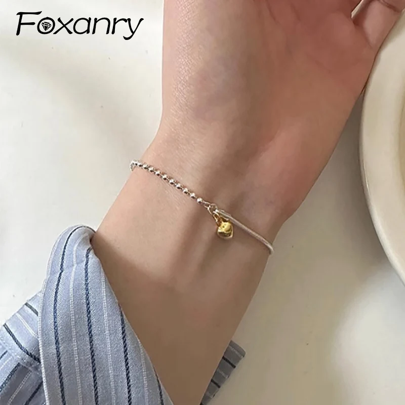 Foxanry Asymmetry Chain Love Heart Geometric Bracelet For Women Girls Creative Fashion Simple Sweet Birthday Party Jewelry Gifts