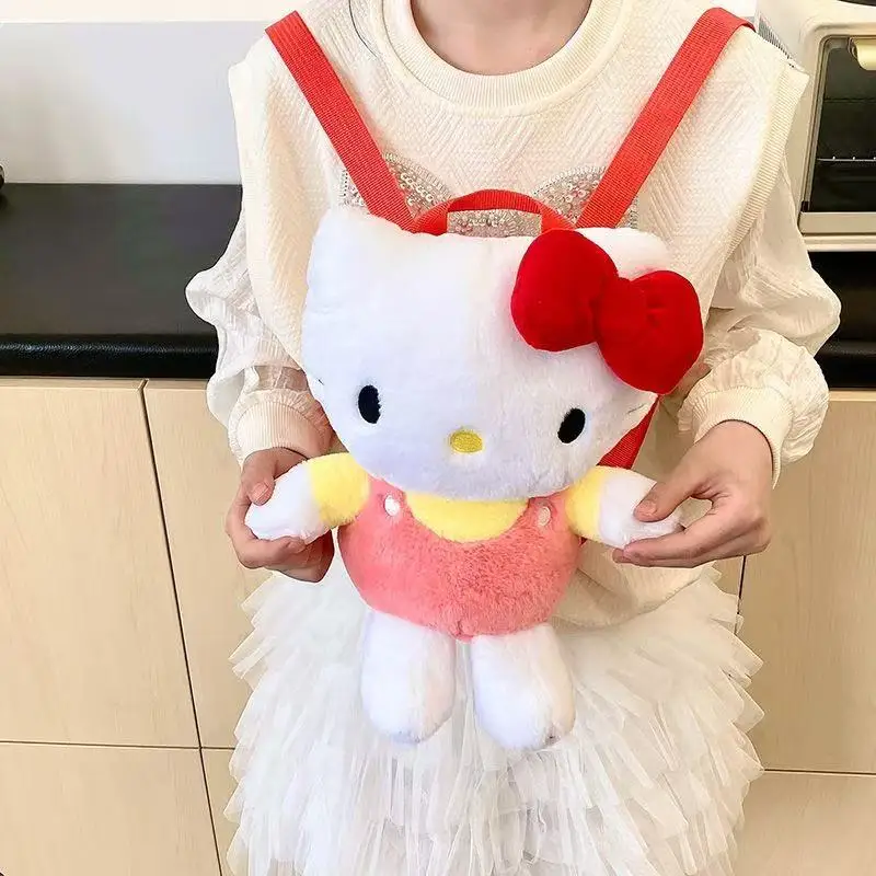 Mochila de felpa Kawaii Hello Kitty Sanrio, bolsa de almacenamiento de viaje con figura de dibujos animados, cartera, bolso de maquillaje para niñas, regalo de cumpleaños para niños
