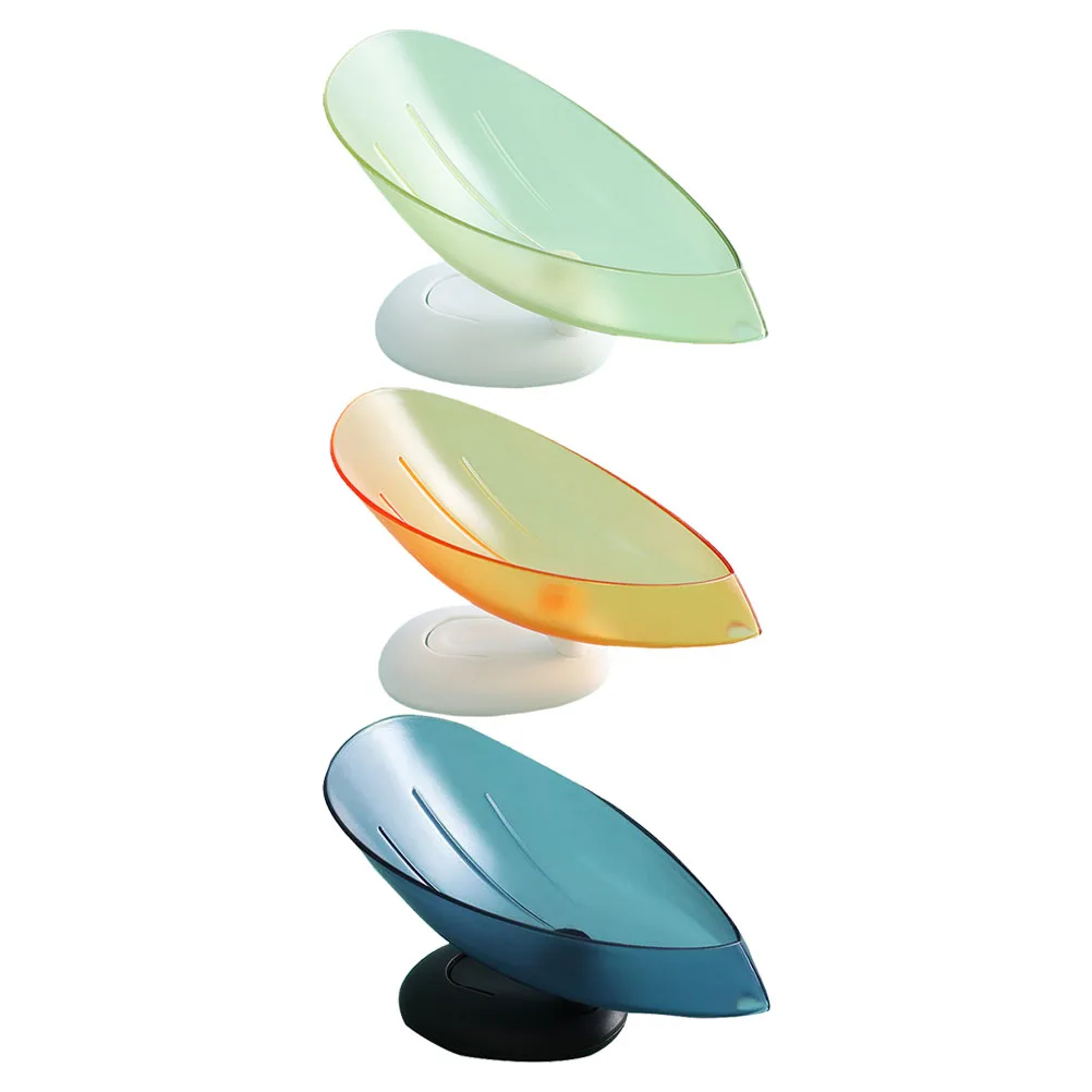 

3pcs Soap Storage Handmade Soap Holder Box Suction Cups Kitchen Bathroom Draining Shelf Plastic Boxes Holder Leaf Design